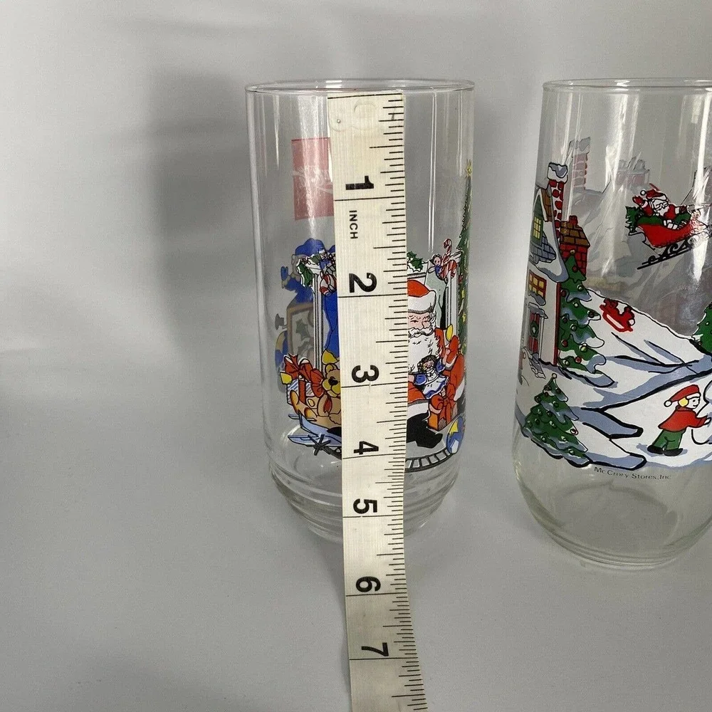 Coke Coca Cola Vtg Holiday Glasses McCrory Stores Christmas Snowman Toy Shop